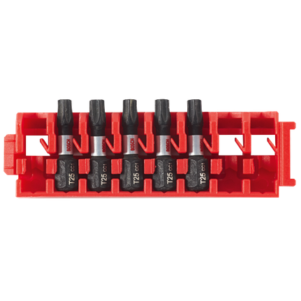 5 embouts courts à chocs 1 po Driven Torx® N°25 avec barrette pour Custom Case System