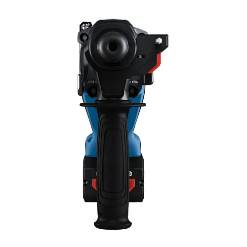 Perceuse électrique Bosch, noire et bleue, avec des touches de rouge.