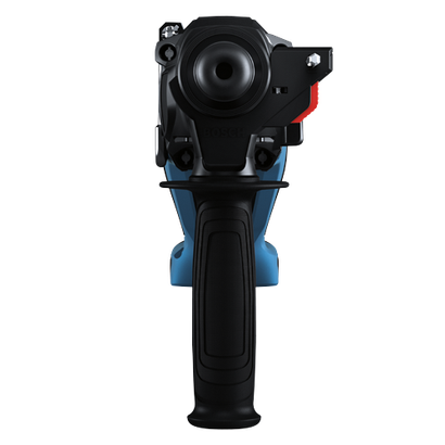 Perceuse Bosch, noire et bleue, "BOSCH" visible sur le corps.