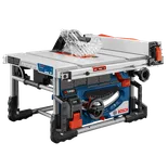 Scie à table sans fil Bosch GTS18V-08 Biturbo, avec lame, accents orange et rouge.