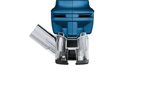 O texto traduzido é:

Outil bleu et en plastique transparent avec pièce métallique coudée.