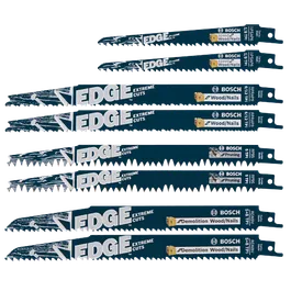 Lames de scie sabre Bosch Edge, RPSAP6 5/8 TPI pour Bois/Clous, RPRAP9 6/12 TPI pour Bois/Clous, RP95 5 TPI pour Élagage et RDN9V 5+8 TPI pour Bois/Clous de Démolition.