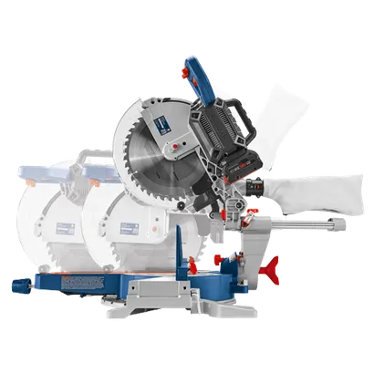 Scie circulaire Bosch PROFACTOR CORE18V avec lame visible et sac à poussière.