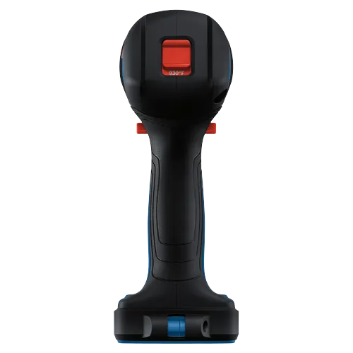 Outil noir et bleu avec des boutons rouges, un bouton avec "930°F".