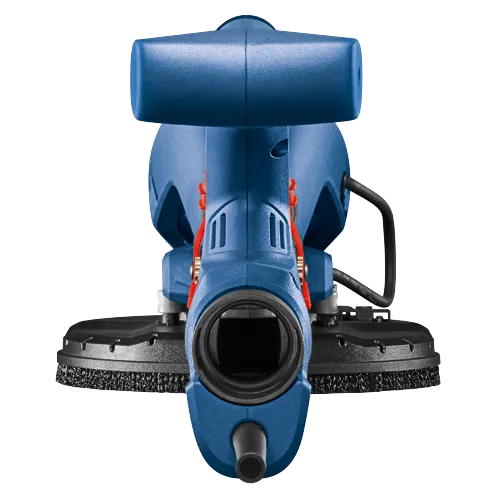 Outil électroportatif bleu et noir avec poignée et tête de brosse.