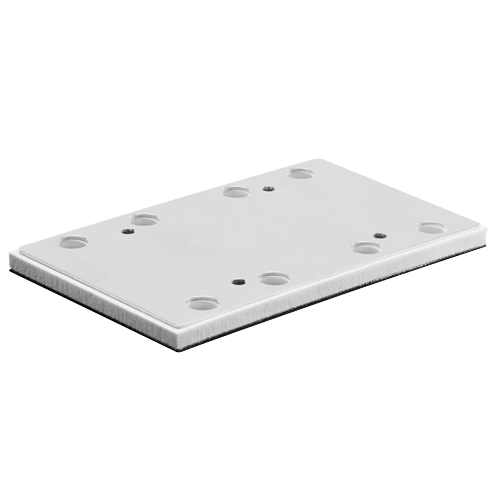 Objet rectangulaire blanc avec 8 trous et un bord noir, blanc et gris.