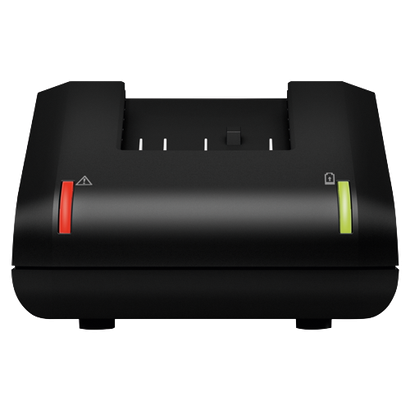 Dispositif noir avec voyants et symboles rouges et verts.