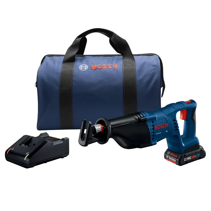 Kit de scie alternative Bosch CRS180, chargeur et sac de transport.