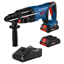 Bosch BULLDOG GBH18V-26D perceuse à percussion, batterie et chargeur ; "Boschhammer" visible.
