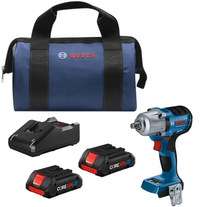 Bosch GDS18V-330C clé à chocs, batteries CORE18V 4.0 Ah, chargeur et sac.