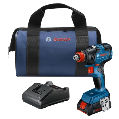 Bosch GDX18V-1800 HD kit de boulonneuse à chocs, un sac de transport et un chargeur.