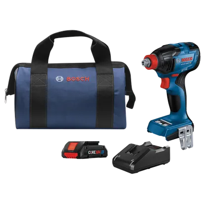 Bosch GDX18V-1860C HD, visseuse à chocs sans balais, batterie CORE18V 4Ah, chargeur et sac bleu.