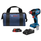 Bosch GDX18V-1860C HD, visseuse à chocs sans balais, batterie CORE18V 4Ah, chargeur et sac bleu.
