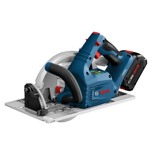 Scie circulaire sans fil Bosch, avec texte "TURBO" et "BRUSHLESS".