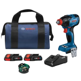 Bosch GDX18V-1860C HD, visseuse à chocs sans balais, batteries CORE18V 4Ah, chargeur et sac bleu avec logo "BOSCH".
