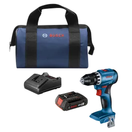 Bosch Perceuse-visseuse GSR18V-400 HD, chargeur, batterie 18V 2Ah et sac de transport.