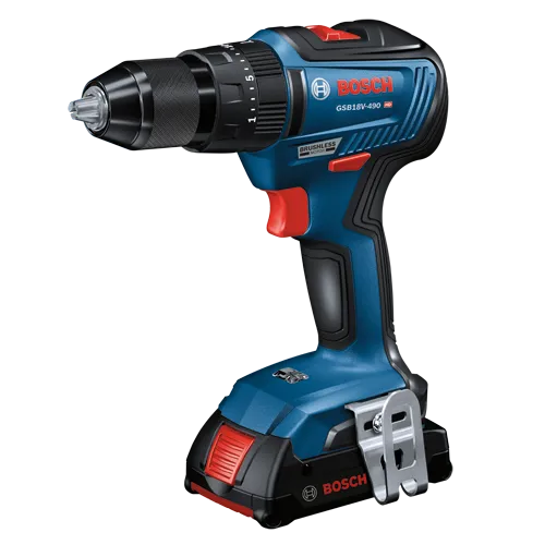 Bosch GSB18V-490 HD perceuse sans fil, avec texte "BRUSHLESS MOTOR".