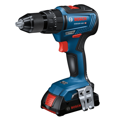 Bosch GSB18V-490 HD perceuse sans fil, avec texte "BRUSHLESS MOTOR".