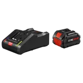 Chargeur de batterie Bosch avec REFROIDISSEMENT À AIR ACTIF et POWER BOOST, et batterie CORE18V 8Ah.