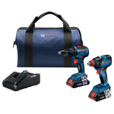 Kit perceuse-visseuse Bosch, GSB18V-490, GDX18V-1800 HD, CORE1, avec sac et chargeur.