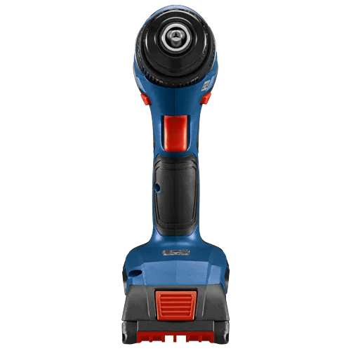Perceuse sans fil Bosch avec boîtier bleu et noir et touches de rouge.