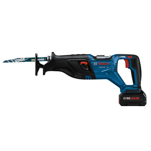 Scie sabre Bosch GSA18V-110, lame EDGE EXTREME CUTS, BITURBO BRUSHLESS, batterie CORE18V 8Ah.
