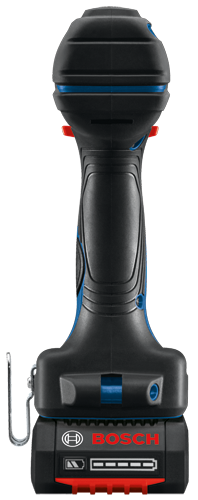 Perceuse sans fil Bosch avec logo "BOSCH" visible et indicateur de batterie.