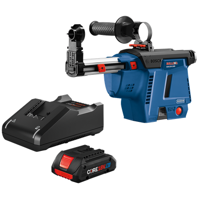 Bosch BULLDOG GDE18V-26D, batterie CORE18V 4Ah, chargeur et accessoires.