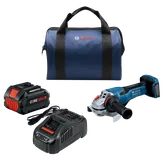 Bosch GWS18V-13P meuleuse angulaire sans fil, chargeur, batterie CORE18V 8.0 Ah et sacoche.