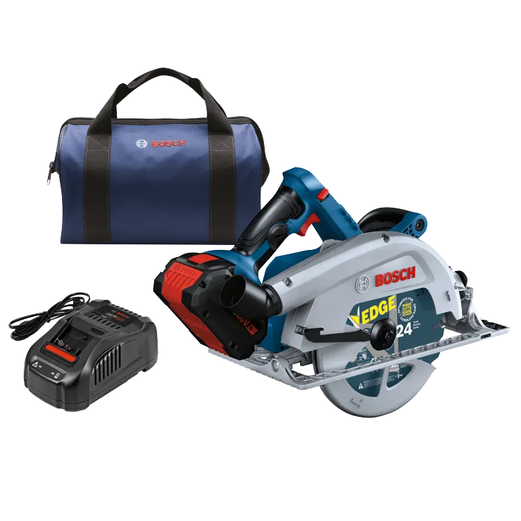 Scie sans fil Bosch "EDGE" 24 dents, et chargeur, avec sac bleu.