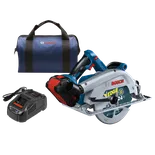 Scie sans fil Bosch "EDGE" 24 dents, et chargeur, avec sac bleu.