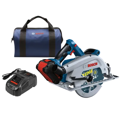 Scie sans fil Bosch "EDGE" 24 dents, et chargeur, avec sac bleu.