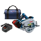 Scie sans fil Bosch "EDGE" 24 dents, et chargeur, avec sac bleu.