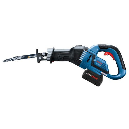 Scie sabre Bosch GSA18V-125 HD avec batterie CORE18V 8Ah, lame EDGE EXTREME CUTS et moteur EC sans balais.