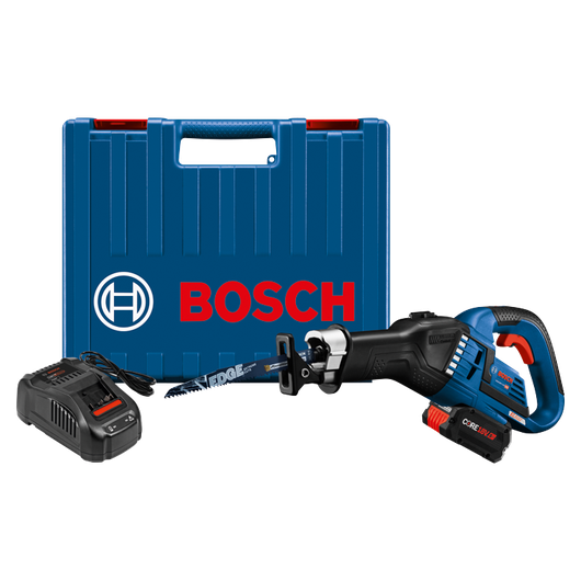 Bosch GSA18V-125 HD, coffret bleu, lame et chargeur.