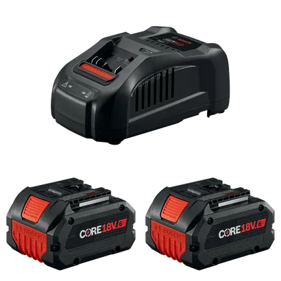 Chargeur de batterie Bosch et deux batteries CORE18V 6Ah.