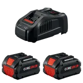 Chargeur de batterie Bosch et deux batteries CORE18V 6Ah.