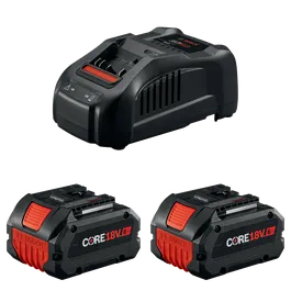 Chargeur de batterie Bosch et deux batteries CORE18V 6Ah.