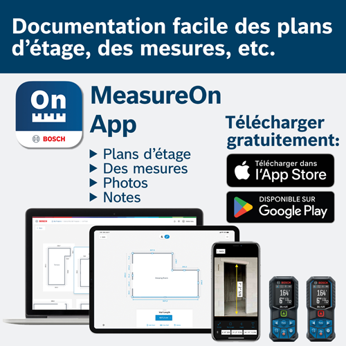 Application Bosch MeasureOn Mesure au laser Documenter des plans d'étage
