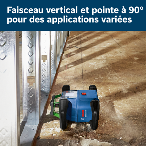 Faisceau vertical et point à 90° pour diverses applications. Niveau laser professionnel Bosch GRL4000 CHVG.
