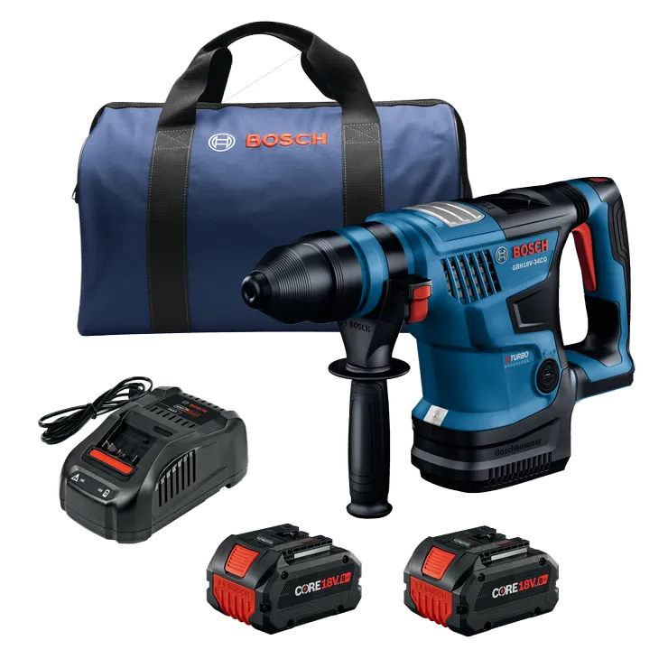 Bosch GBH18V-34CQ kit de marteau perforateur, batteries CORE18V 8Ah, chargeur et sac.