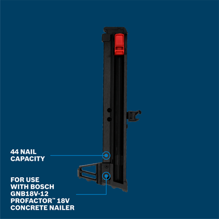 Claro, aqui está a tradução:

Bosch Cloueuse à béton, capacité de 44 clous, pour utilisation avec Bosch GNB18V-12 PROFACTOR™ 18V.