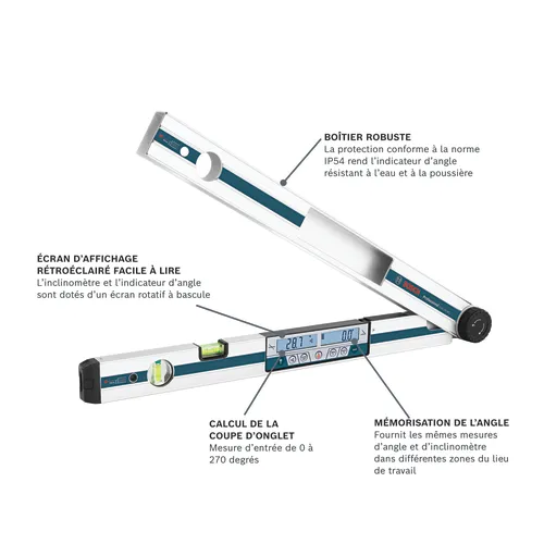 Image de présentation du modèle GAM-270MFL, inclinomètre rapporteur d'angle numérique.