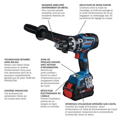 Perceuse à percussion sans fil modèle GSB18V-1330CB14 en vue de présentation.