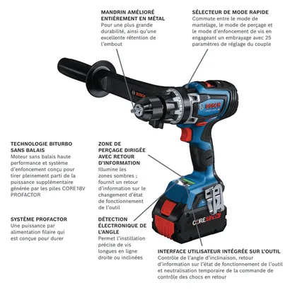Perceuse à percussion sans fil modèle GSB18V-1330CB14 en vue de présentation.