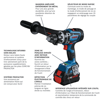 Perceuse à percussion sans fil modèle GSB18V-1330CB14 en vue de présentation.