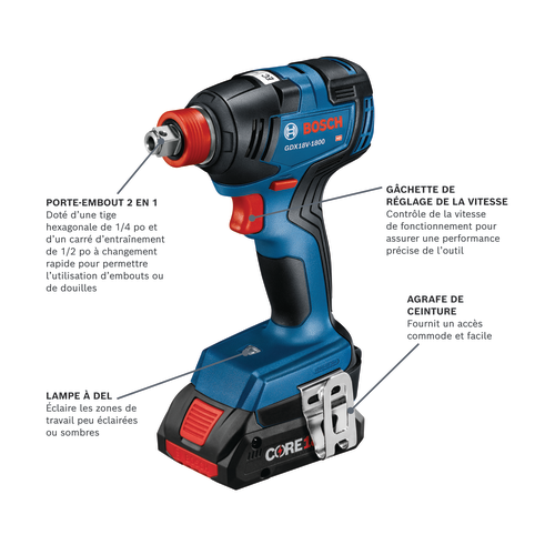 Visseuse à chocs sans fil modèle GDX18V-1800 en vue de présentation.