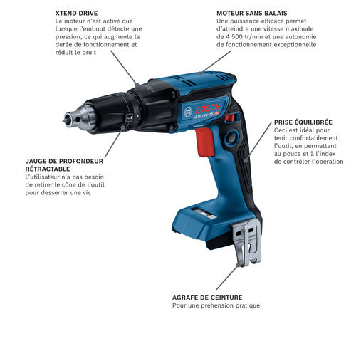 Visseuse pour plaques de plâtre sans fil modèle GTB18V-45N en vue de présentation.
