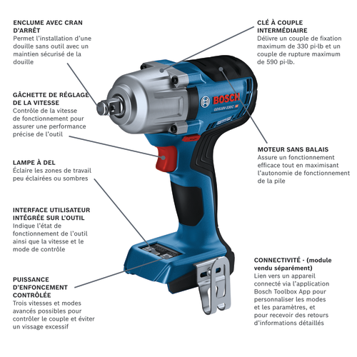 Visseuse à chocs sans fil modèle GDS18V-330CN en vue de présentation.