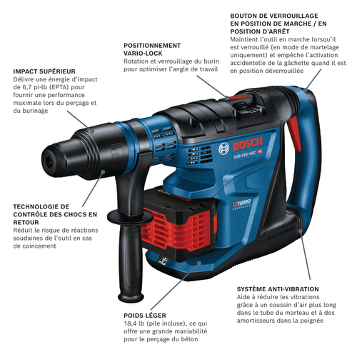 Marteau perforateur sans fil modèle GBH18V-40CK27 en vue panoramique.
